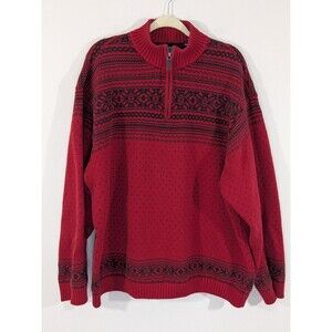 Chaps Sweater Mens 4XB Red Nordic Birdseye 100% Cotton 1/4 Zip Knit Preppy